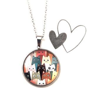 Cartoon Cats Theme Hand Crafted Stainless Steel Charm and Necklace